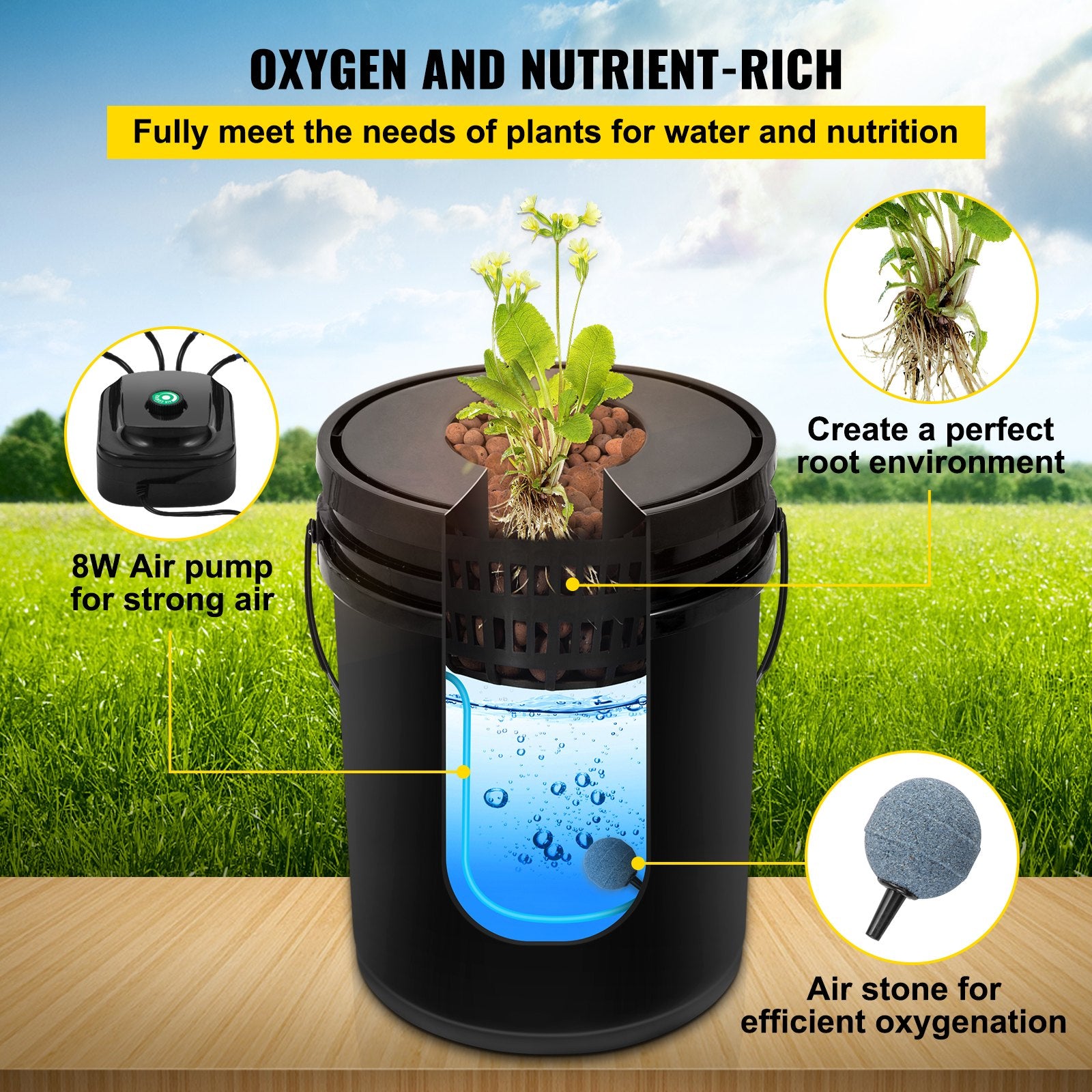 DWC Hydroponic System, 5 Gallon 5 Buckets, Deep Water Culture Growing Bucket, Hydroponics Grow Kit with Pump, V952-SSSPXTYX5220VAXN5V3
