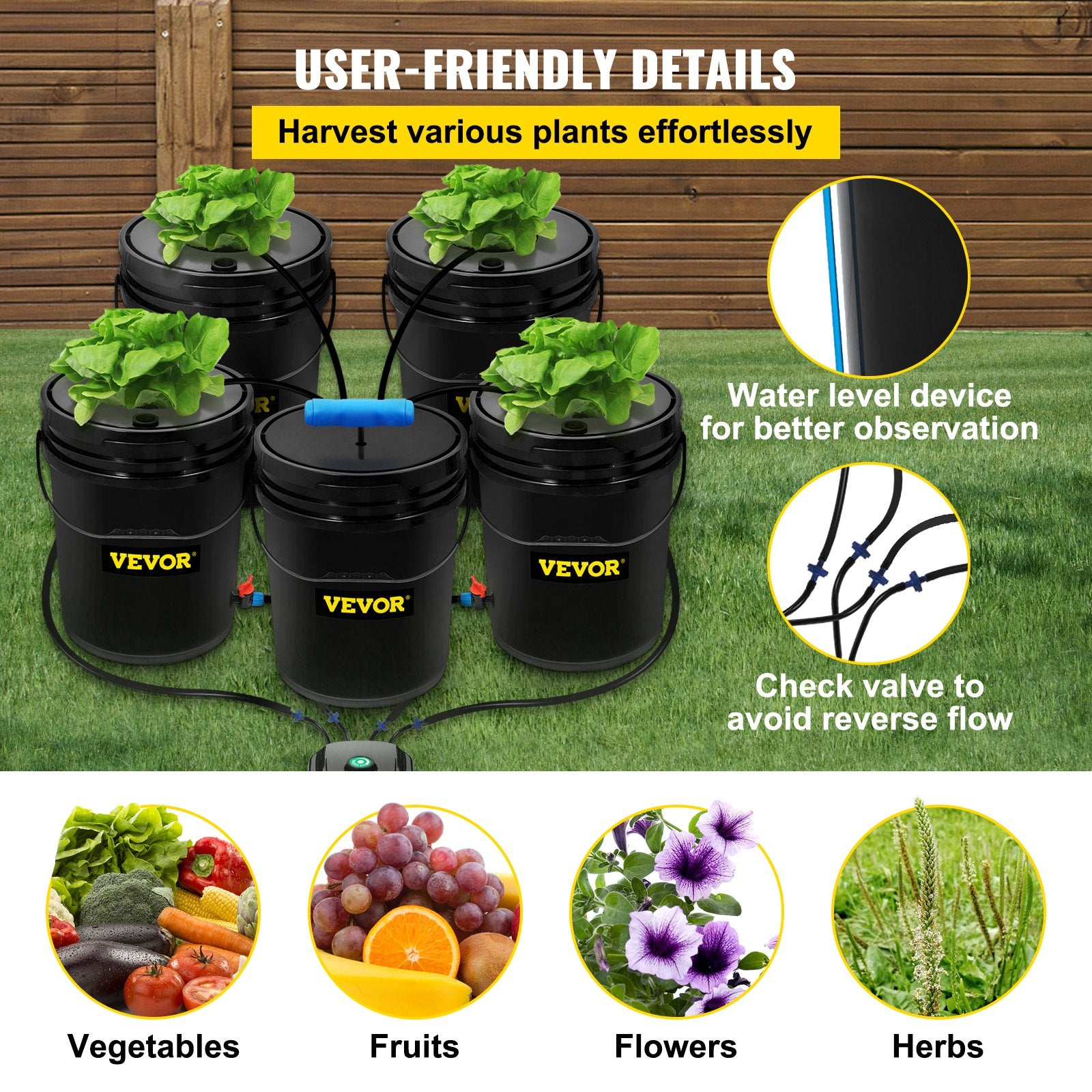 DWC Hydroponic System, 5 Gallon 5 Buckets, Deep Water Culture Growing Bucket, Hydroponics Grow Kit with Pump, V952-SSSPXTYX5220VAXN5V3