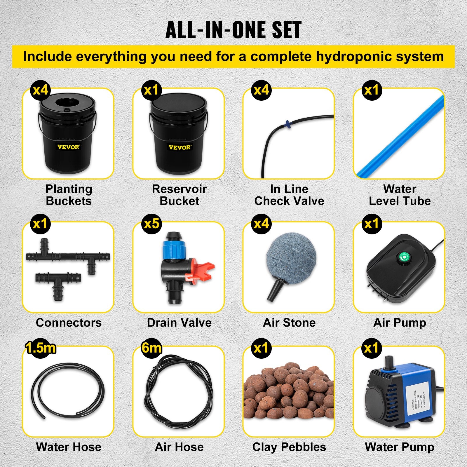 DWC Hydroponic System, 5 Gallon 5 Buckets, Deep Water Culture Growing Bucket, Hydroponics Grow Kit with Pump, V952-SSSPXTYX5220VAXN5V3