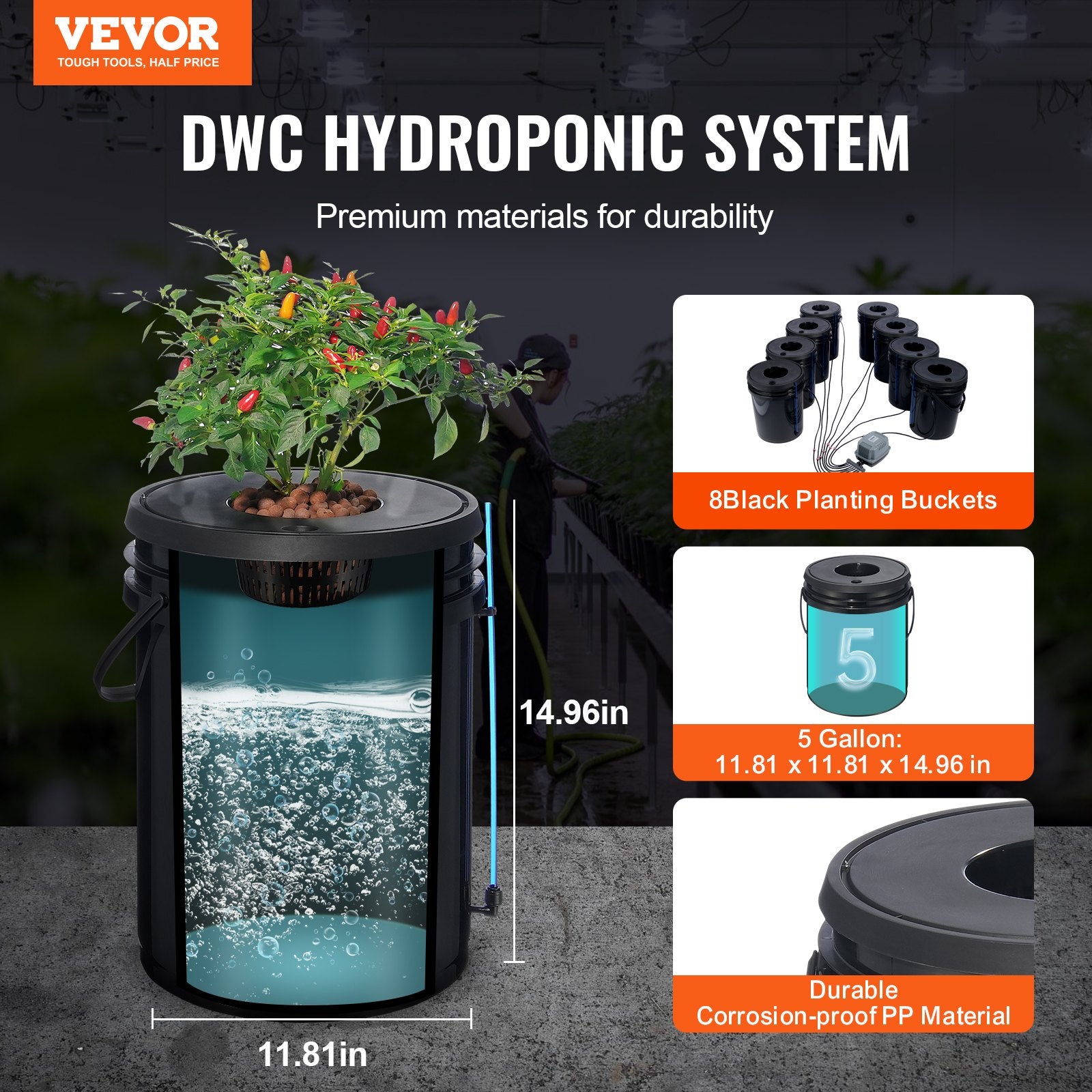 DWC Hydroponics Grow System Deep Water Culture 8 Buckets with Air Pump V952-SSSPXTYX8110VT55FV3
