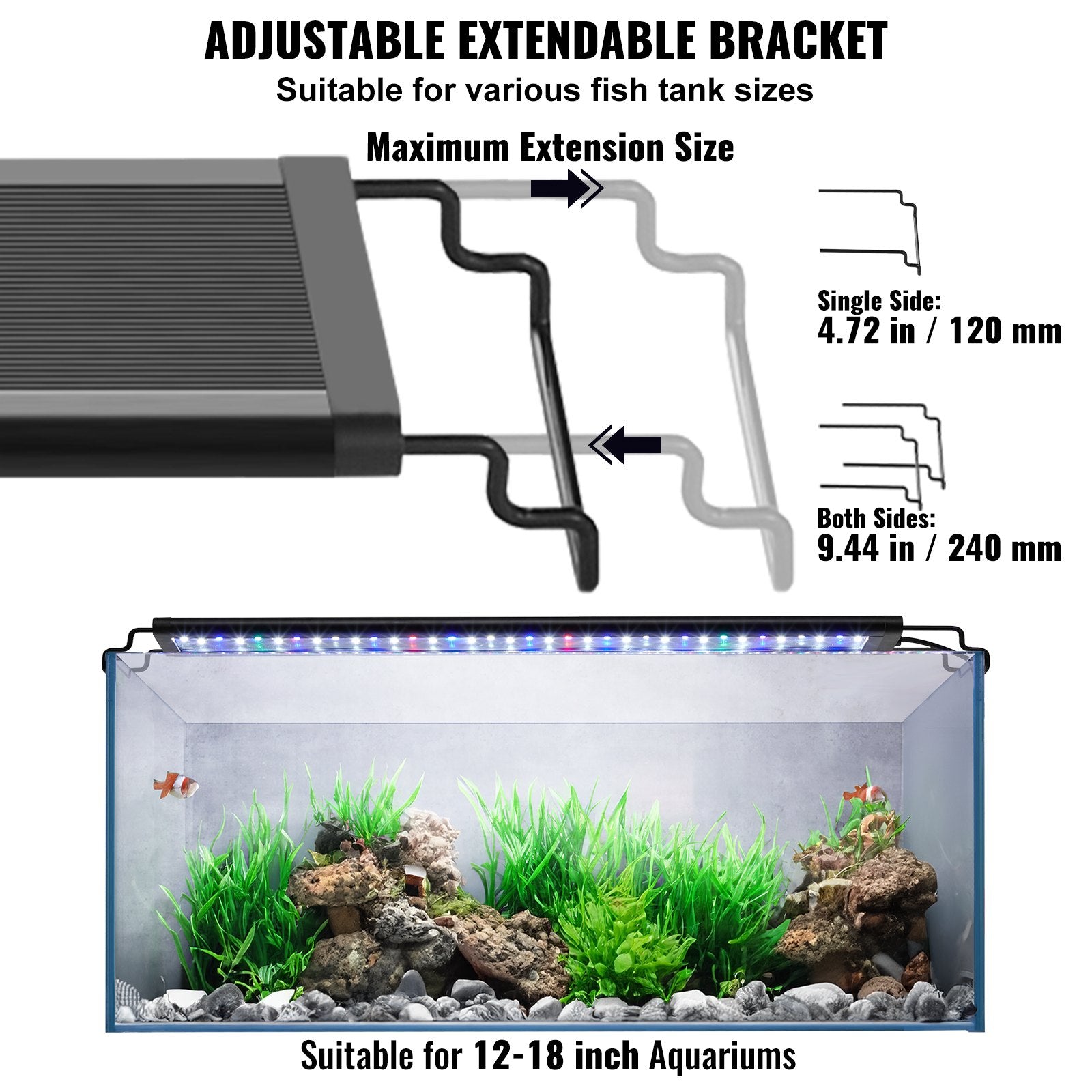 Aquarium Light, 14W Full Spectrum Fish Tank Light with 24/7 Natural Mode, Adjustable Timer & 5-Level V952-SSSSZXD1218YFXWB0V3