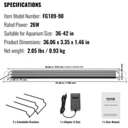 Aquarium Light 26W Full Spectrum Aquarium LED Lights for 36"-42" Fish Tank V952-SSSSZXD3642YE3XKLV3