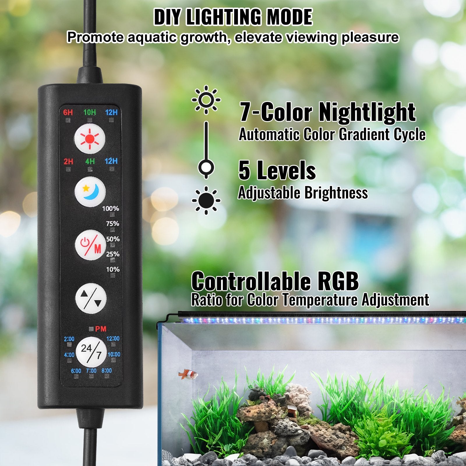 Aquarium Light, 48W Full Spectrum Fish Tank Light with 24/7 Natural Mode, Adjustable Timer & 5-Level V952-SSSSZXD4854Y78EVGV3