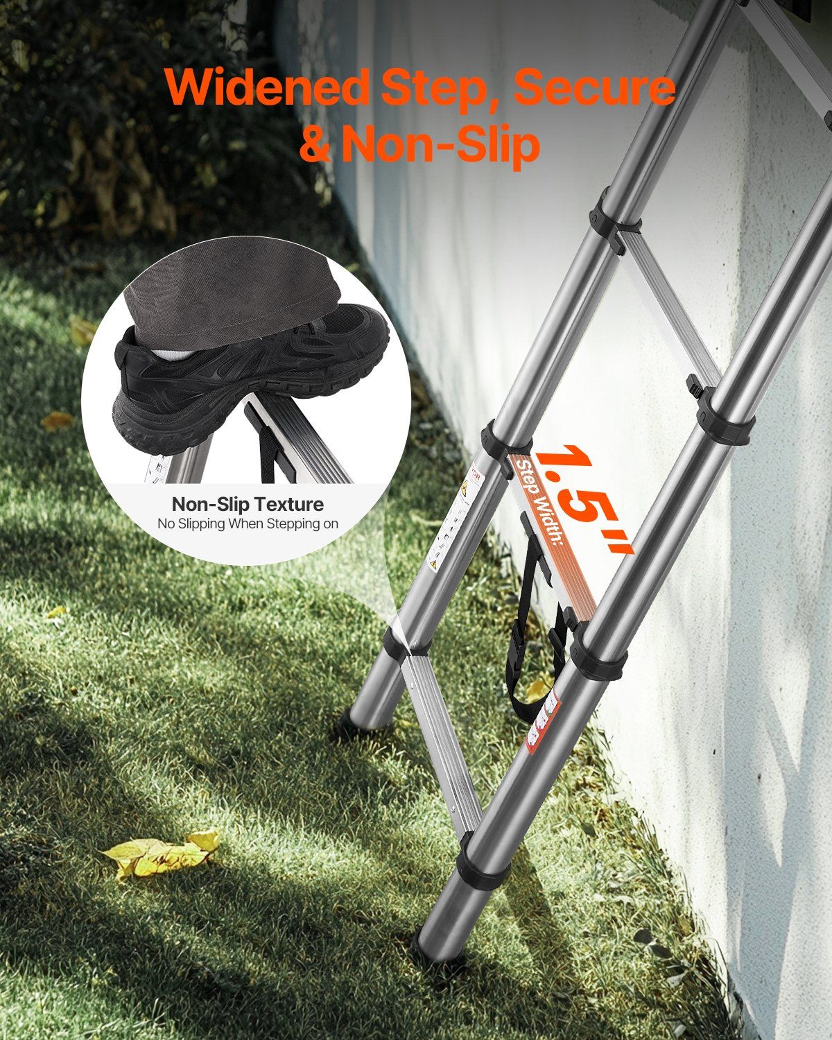 Telescoping Ladder, 2540mm Stainless Steel Lightweight Extension Ladder, Multi-Button Retraction Collapsible V952-SSTTNLSLK85F88IXYV0