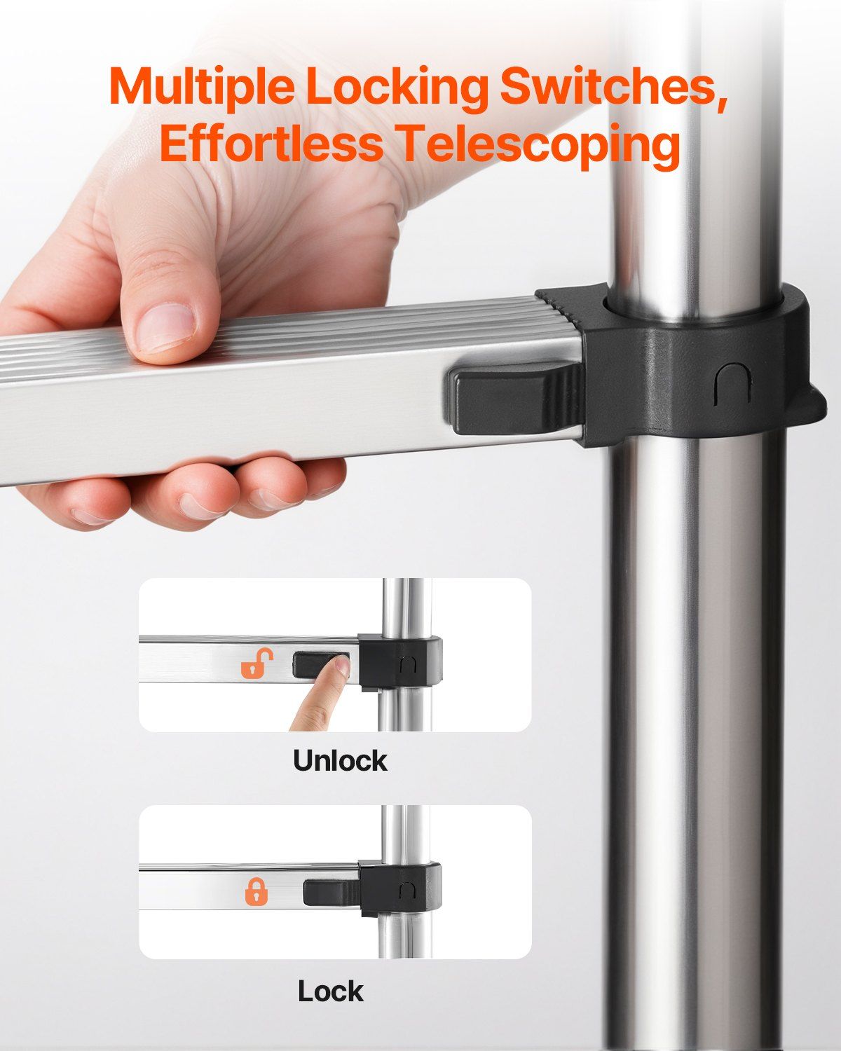 Telescoping Ladder, 2540mm Stainless Steel Lightweight Extension Ladder, Multi-Button Retraction Collapsible V952-SSTTNLSLK85F88IXYV0
