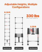 Telescoping Ladder, 2540mm Stainless Steel Lightweight Extension Ladder, Multi-Button Retraction Collapsible V952-SSTTNLSLK85F88IXYV0