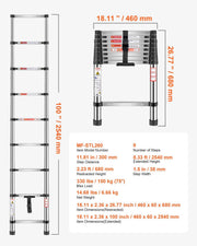 Telescoping Ladder, 2540mm Stainless Steel Lightweight Extension Ladder, Multi-Button Retraction Collapsible V952-SSTTNLSLK85F88IXYV0