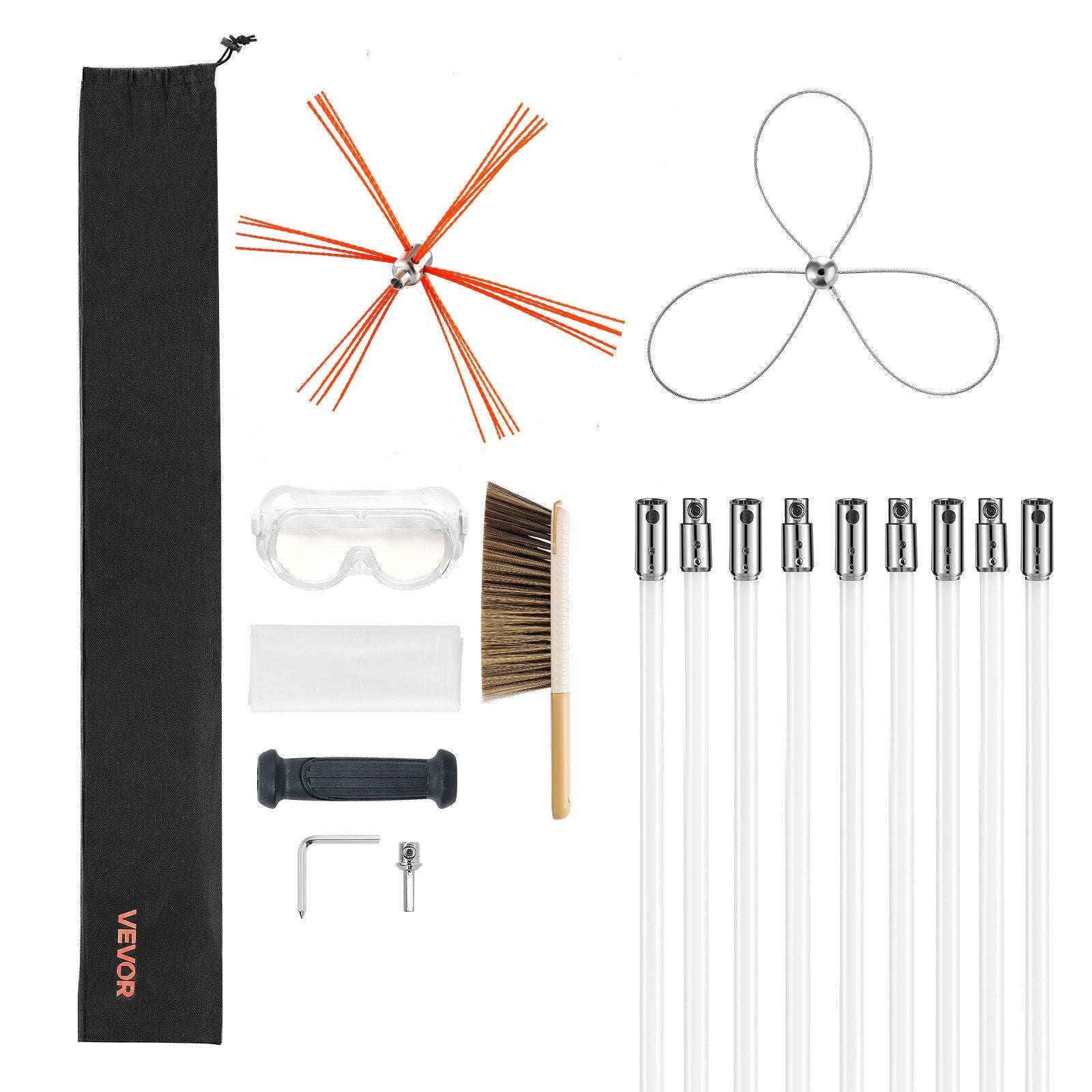 Chimney Sweep Kit, 9m Maximum Extendable Length Chimney Brush, Chimney Cleaner Sweeper with Dual Brush Heads, V952-SSTYCQSTJ30YIIB96001V0