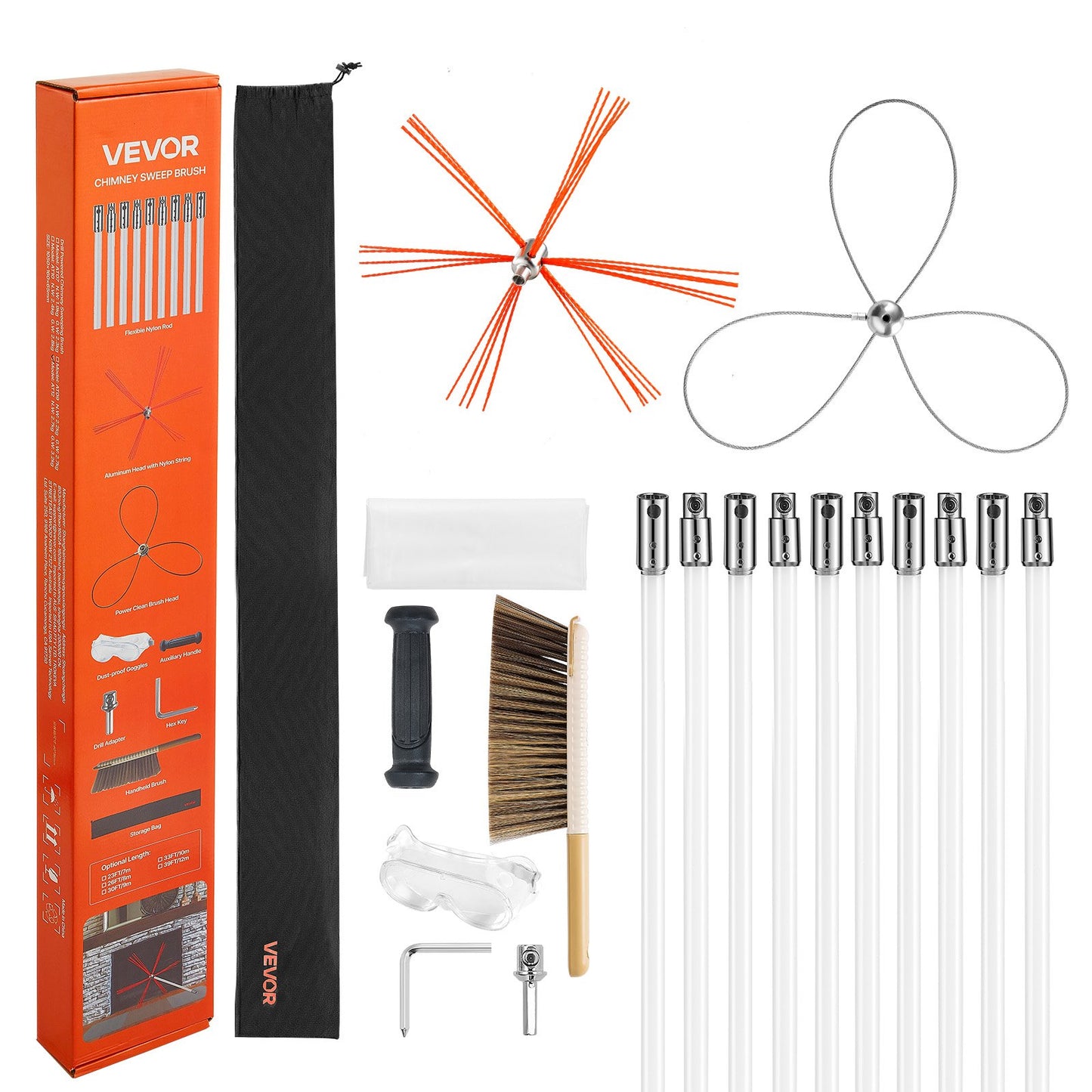 Chimney Sweep Kit, 10m Maximum Extendable Length Chimney Brush, Chimney Cleaner Sweeper with Dual Brush V952-SSTYCQSTJ33YU9QRM001V0