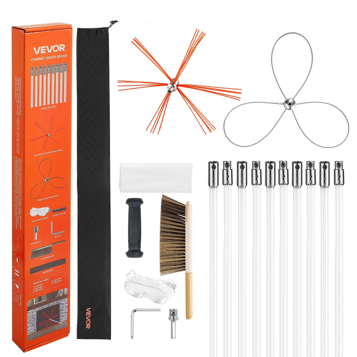 Chimney Sweep Kit, 10m Maximum Extendable Length Chimney Brush, Chimney Cleaner Sweeper with Dual Brush V952-SSTYCQSTJ33YU9QRM001V0