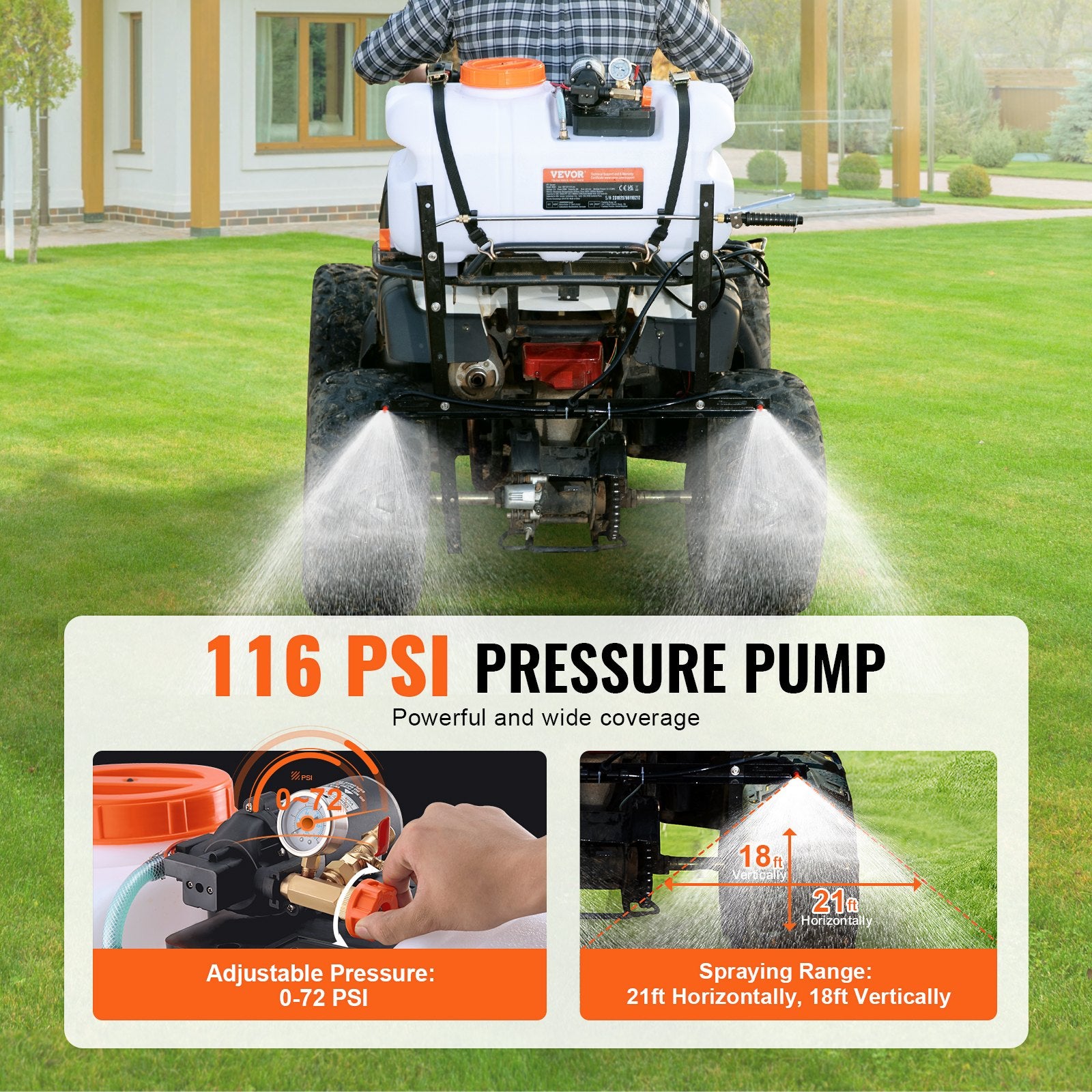 ATV Sprayer 60 L/15.9 Gal ATV/UTV Spot Sprayer with A Nozzle Boom 1.9 GPM V952-STCPWQ15JL60UTRA7V9