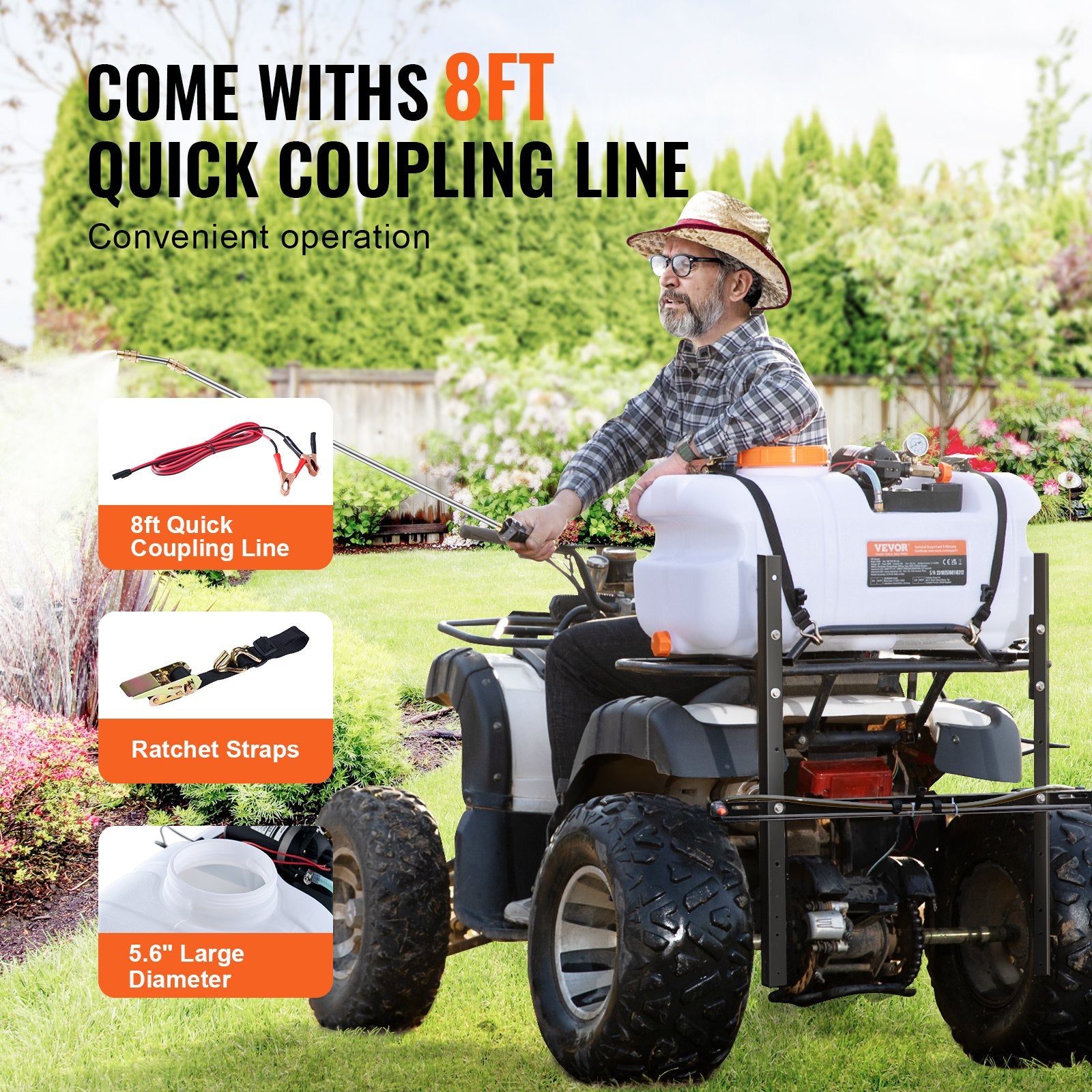 ATV Sprayer 60 L/15.9 Gal ATV/UTV Spot Sprayer with A Nozzle Boom 1.9 GPM V952-STCPWQ15JL60UTRA7V9