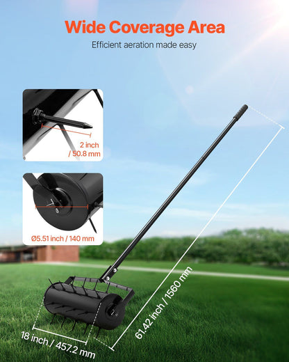 Rolling Lawn Aerator, 435mm Heavy-Duty Manual Rolling Aerator Lawn with Detachable Handle and 27 Iron Spikes, V952-STGSJCPQQ18I7QEX2V0