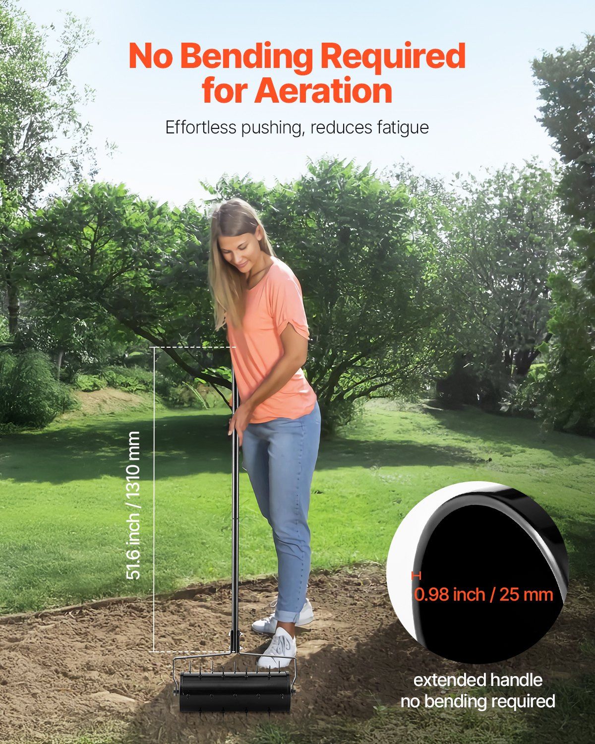 Rolling Lawn Aerator, 435mm Heavy-Duty Manual Rolling Aerator Lawn with Detachable Handle and 27 Iron Spikes, V952-STGSJCPQQ18I7QEX2V0
