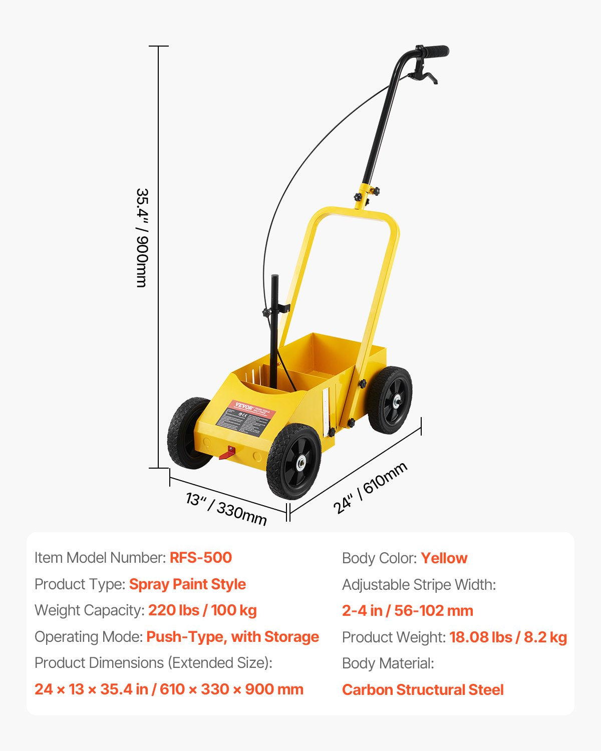 Striping Line Marking Machine, 610 x 330 x 900 mm, 4-Wheel, Heavy Duty Striping Line Machine with 56-102 mm V952-STHXJHSPQSKC3MDJ2001V0
