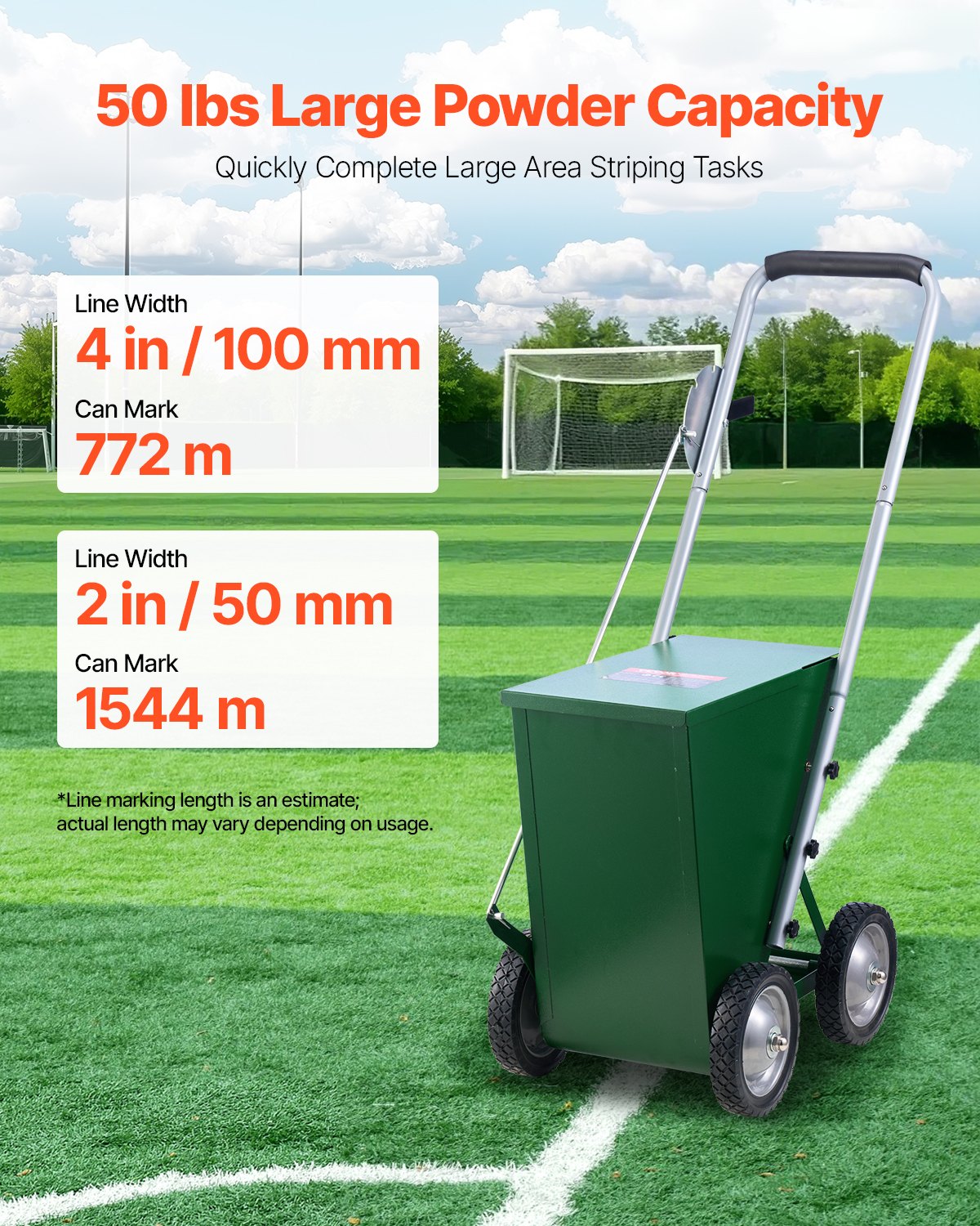 Dry Line Marker 4-Wheel 50 or 100 mm Lines Heavy Duty Steel Chalker 22.7kg V952-STHXJPFS4L505OSAJV0