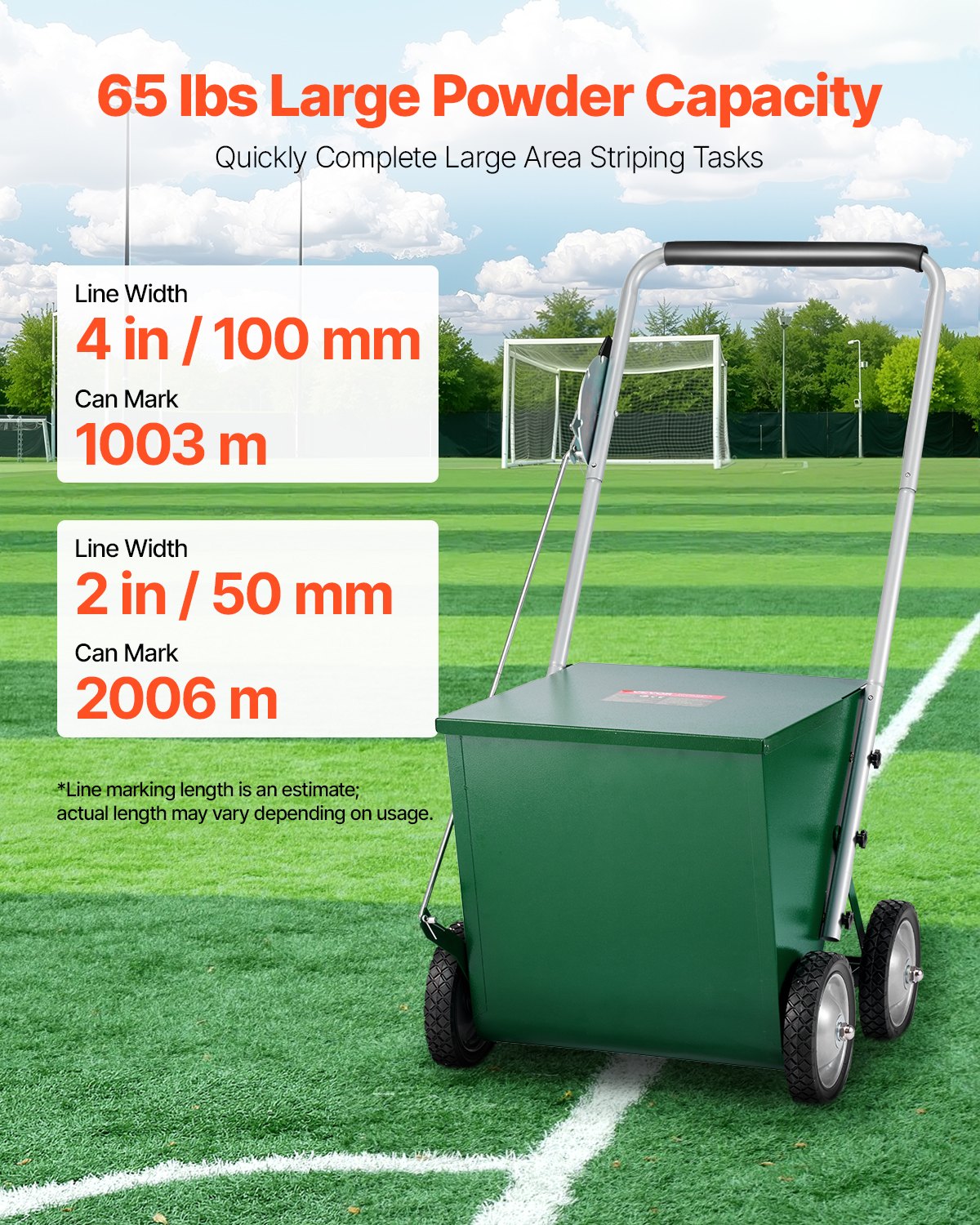 Dry Line Marker 4-Wheel 50 or 100 mm Lines Heavy Duty Steel Chalker 29.5kg