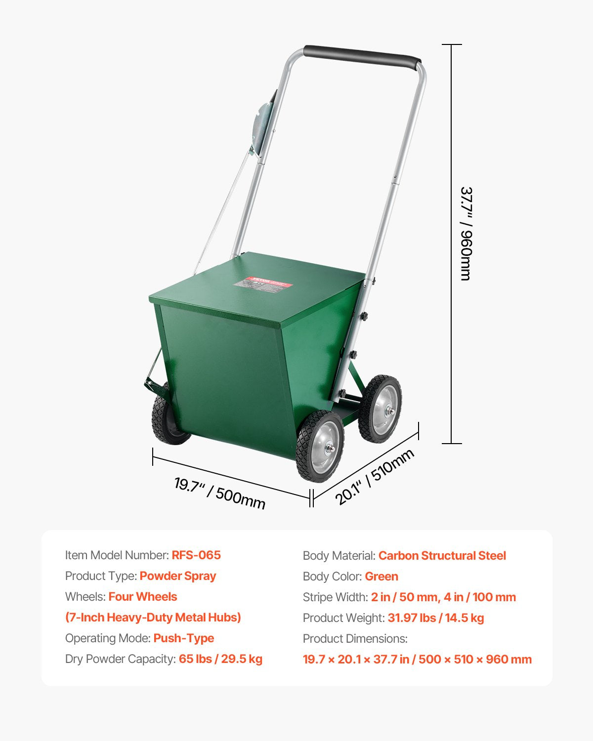 Dry Line Marker 4-Wheel 50 or 100 mm Lines Heavy Duty Steel Chalker 29.5kg
