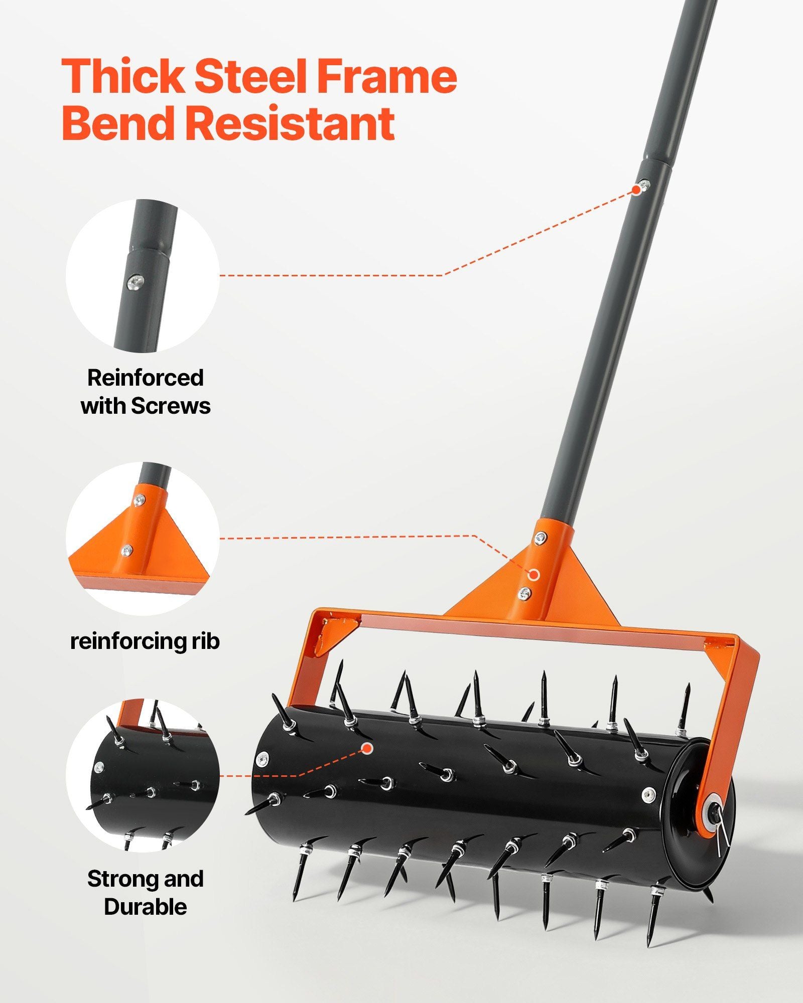 Rolling Lawn Aerator, 410mm Manual Push Aerator Roller with 42 Spikes & 60 in Long Handle, Fillable Drum for V952-STJCPQQGTS15QOZLO001V0