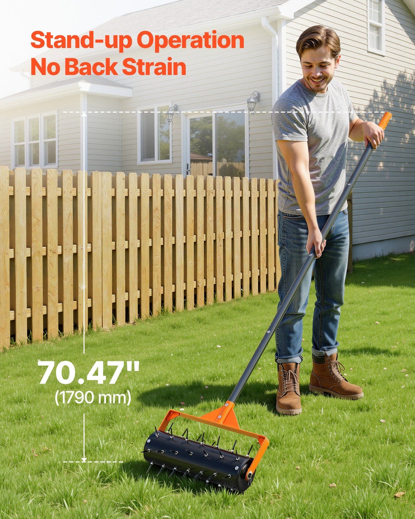 Rolling Lawn Aerator, 410mm Manual Push Aerator Roller with 42 Spikes & 60 in Long Handle, Fillable Drum for V952-STJCPQQGTS15QOZLO001V0