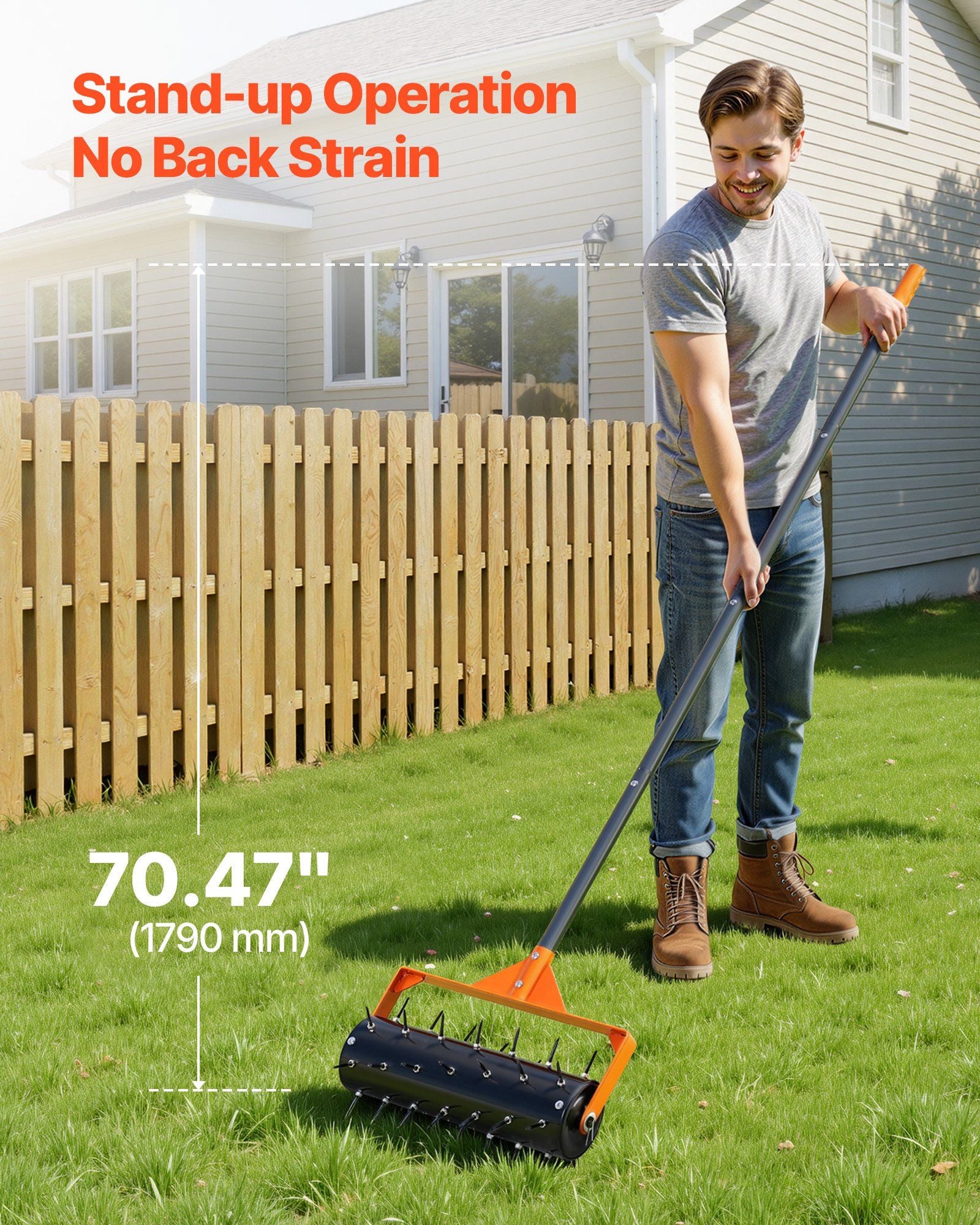 Rolling Lawn Aerator, 410mm Manual Push Aerator Roller with 42 Spikes & 60 in Long Handle, Fillable Drum for V952-STJCPQQGTS15QOZLO001V0