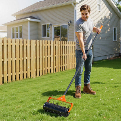 Rolling Lawn Aerator, 410mm Manual Push Aerator Roller with 42 Spikes & 60 in Long Handle, Fillable Drum for V952-STJCPQQGTS15QOZLO001V0