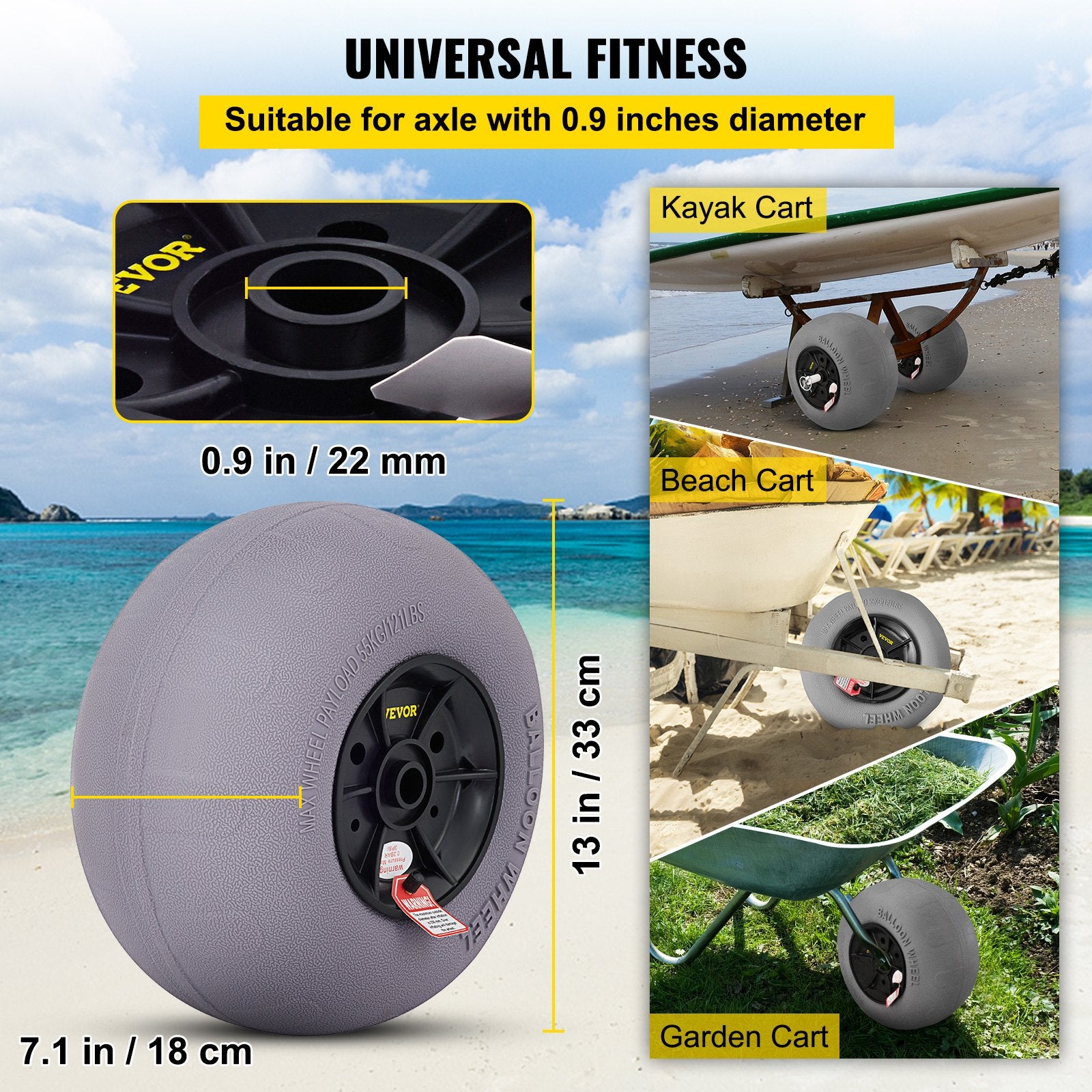 Balloon Beach Wheels Replacement Beach Tires 13" TPU 121 LBS Load Capacity V952-STLYCBDDWC12QYXY9V0