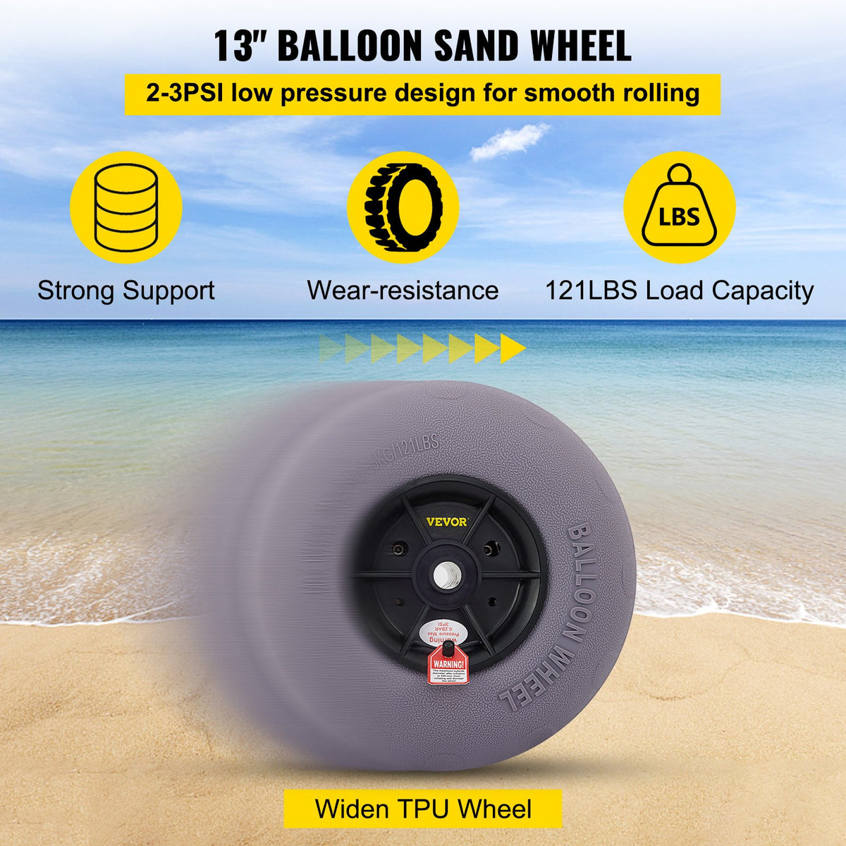 Balloon Beach Wheels Replacement Beach Tires 13" TPU 121 LBS Load Capacity V952-STLYCBDDWC12QYXY9V0