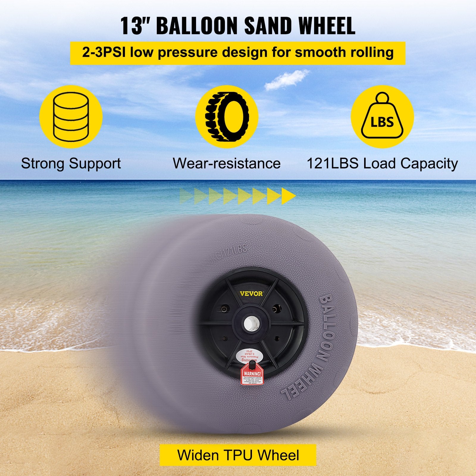 Balloon Beach Wheels Replacement Beach Tires 13" TPU 121 LBS Load Capacity V952-STLYCBDDWC12QYXY9V0