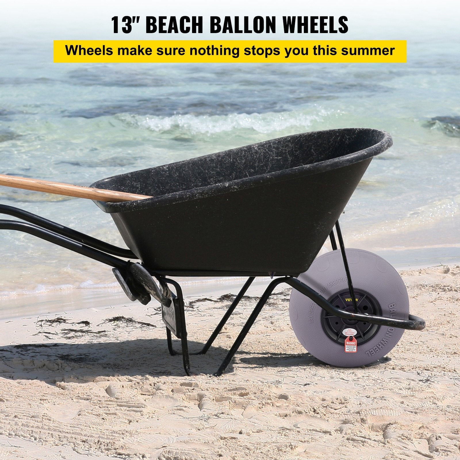 Beach Balloon Wheels, 13" Sand Tires with 32" Stainless Steel Axle, TPU Cart Tires for Kayak Dolly, Canoe V952-STLYCDZCBDD124PPJV0
