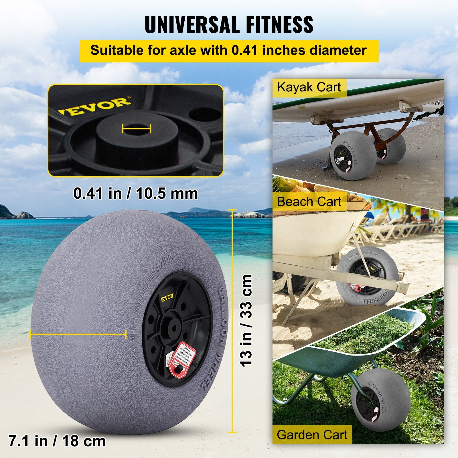 Beach Balloon Wheels, 13" Sand Tires with 32" Stainless Steel Axle, TPU Cart Tires for Kayak Dolly, Canoe V952-STLYCDZCBDD124PPJV0