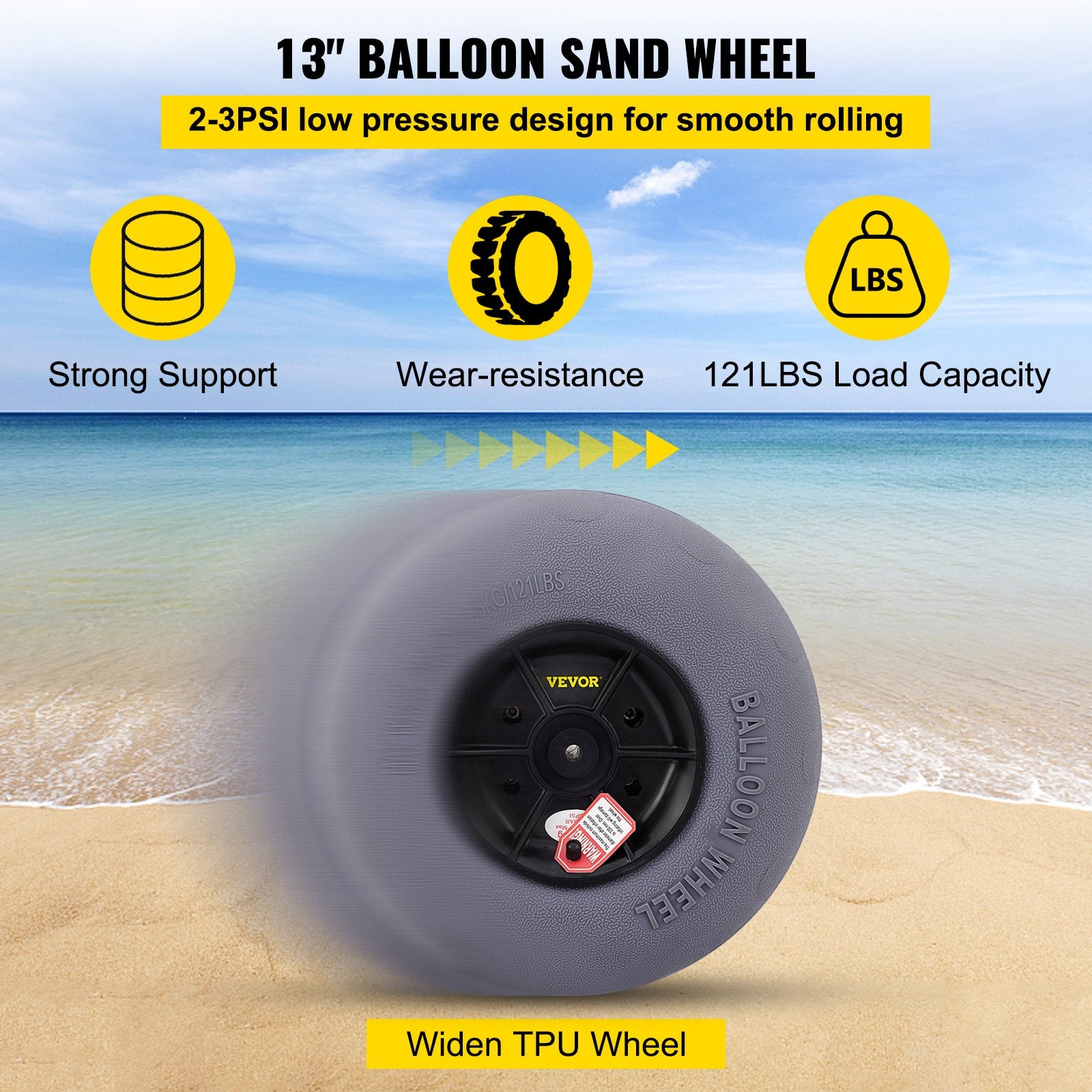 Beach Balloon Wheels, 13" Sand Tires with 32" Stainless Steel Axle, TPU Cart Tires for Kayak Dolly, Canoe V952-STLYCDZCBDD124PPJV0