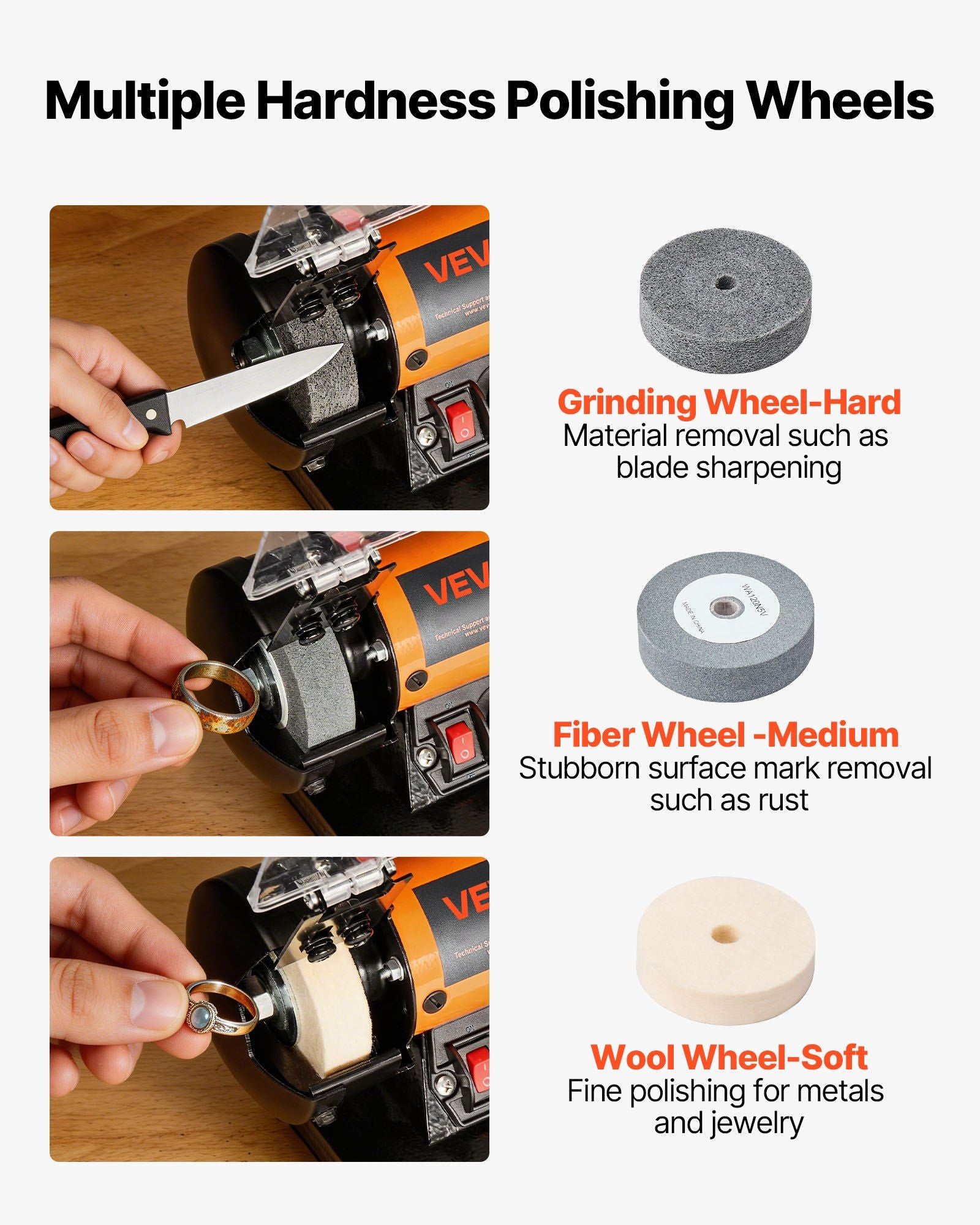 Bench Buffer Polisher, 8300-10600 RPM Adjustable Speed, Polishing & Buffing Machine with Grinding, Fiber, and V952-STPGJWSDJ328B4CUJ001V3