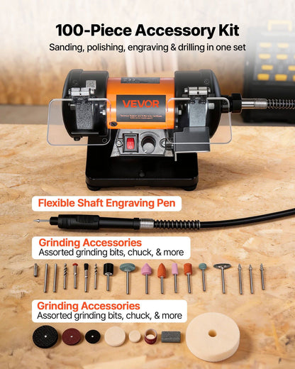 Bench Buffer Polisher, 8300-10600 RPM Adjustable Speed, Polishing & Buffing Machine with Grinding, Fiber, and V952-STPGJWSDJ328B4CUJ001V3