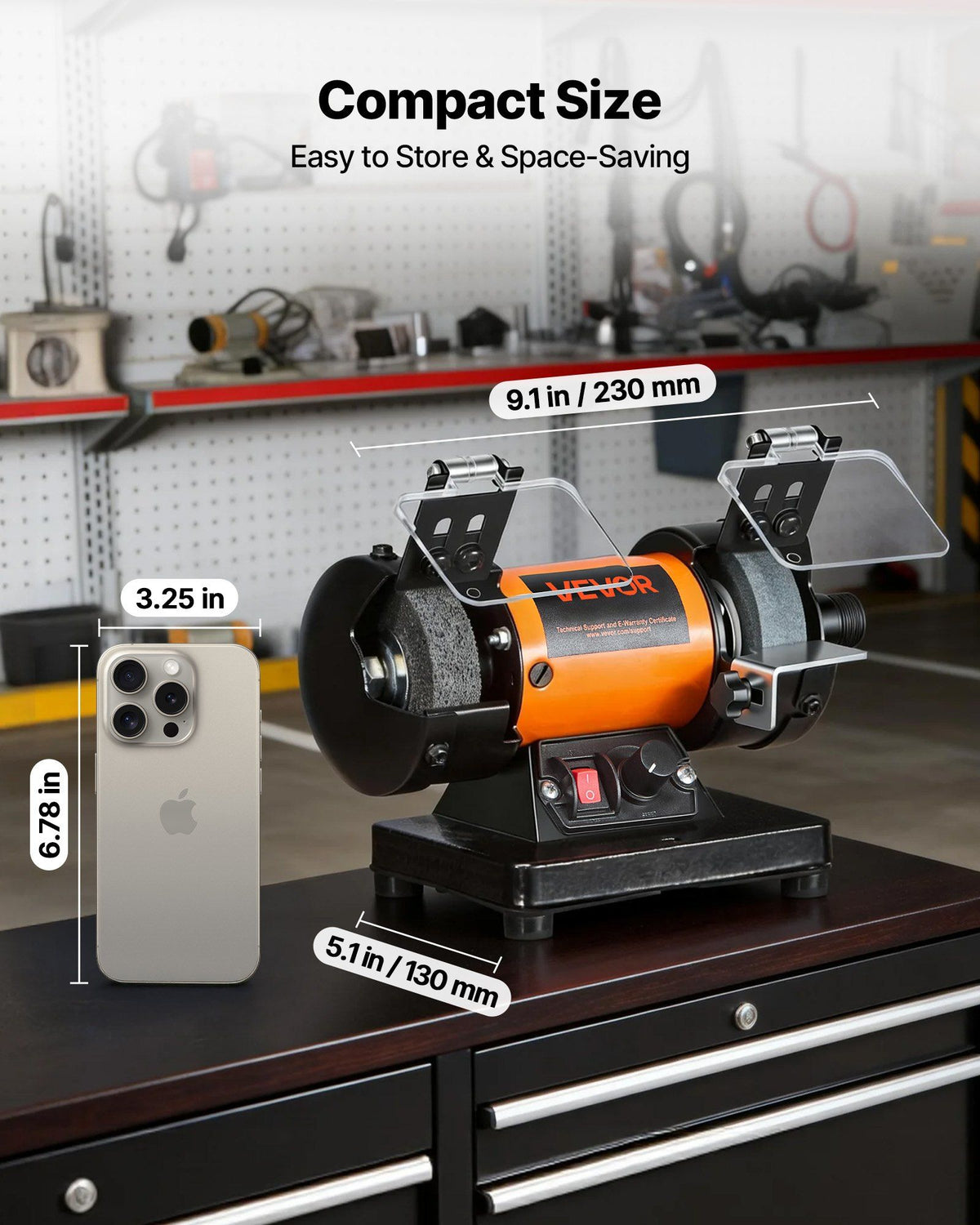 Bench Buffer Polisher, 8300-10600 RPM Adjustable Speed, Polishing & Buffing Machine with Grinding, Fiber, and V952-STPGJWSDJ328B4CUJ001V3
