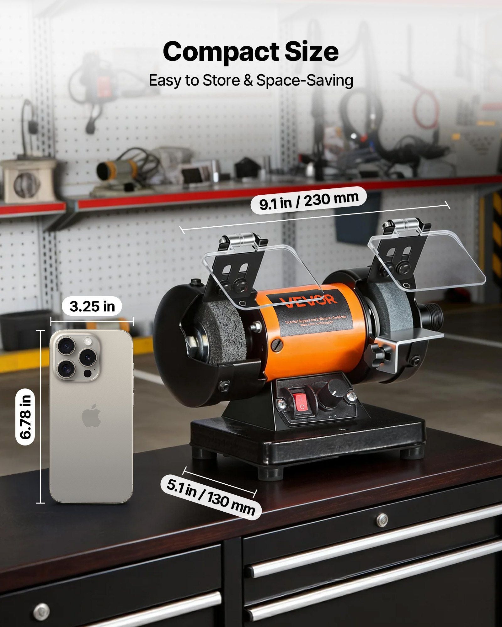 Bench Buffer Polisher, 8300-10600 RPM Adjustable Speed, Polishing & Buffing Machine with Grinding, Fiber, and V952-STPGJWSDJ328B4CUJ001V3