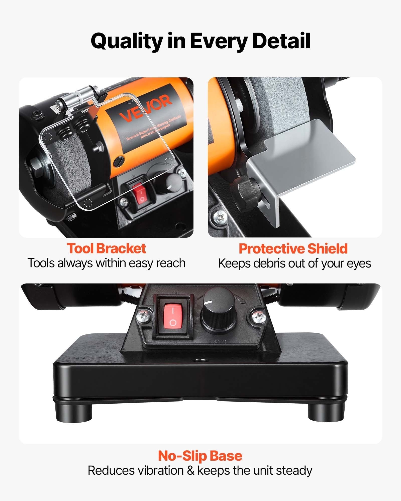 Bench Buffer Polisher, 8300-10600 RPM Adjustable Speed, Polishing & Buffing Machine with Grinding, Fiber, and V952-STPGJWSDJ328B4CUJ001V3
