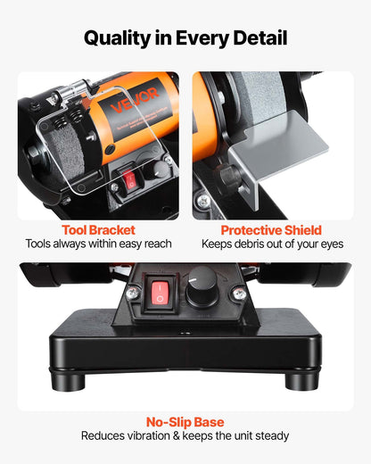 Bench Buffer Polisher, 8300-10600 RPM Adjustable Speed, Polishing & Buffing Machine with Grinding, Fiber, and V952-STPGJWSDJ328B4CUJ001V3