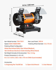 Bench Buffer Polisher, 8300-10600 RPM Adjustable Speed, Polishing & Buffing Machine with Grinding, Fiber, and V952-STPGJWSDJ328B4CUJ001V3