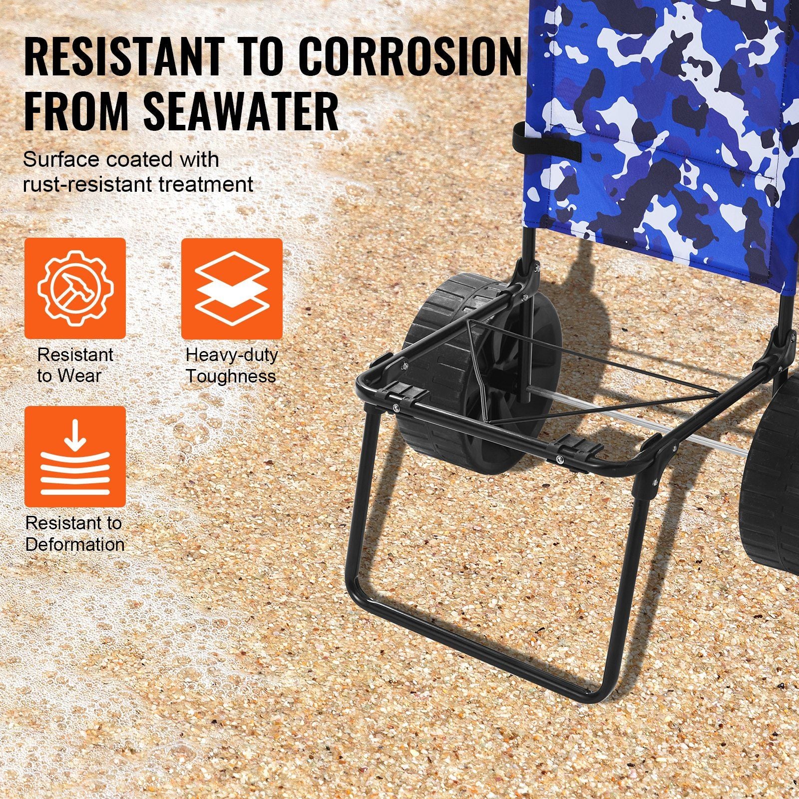 Beach Dolly with Big Wheels for Sand, 15.4" x 15.7" Cargo Deck, w/ 10" PE Solid Wheels, 69LBS Loading V952-STTCXG10INCH3UV59V0