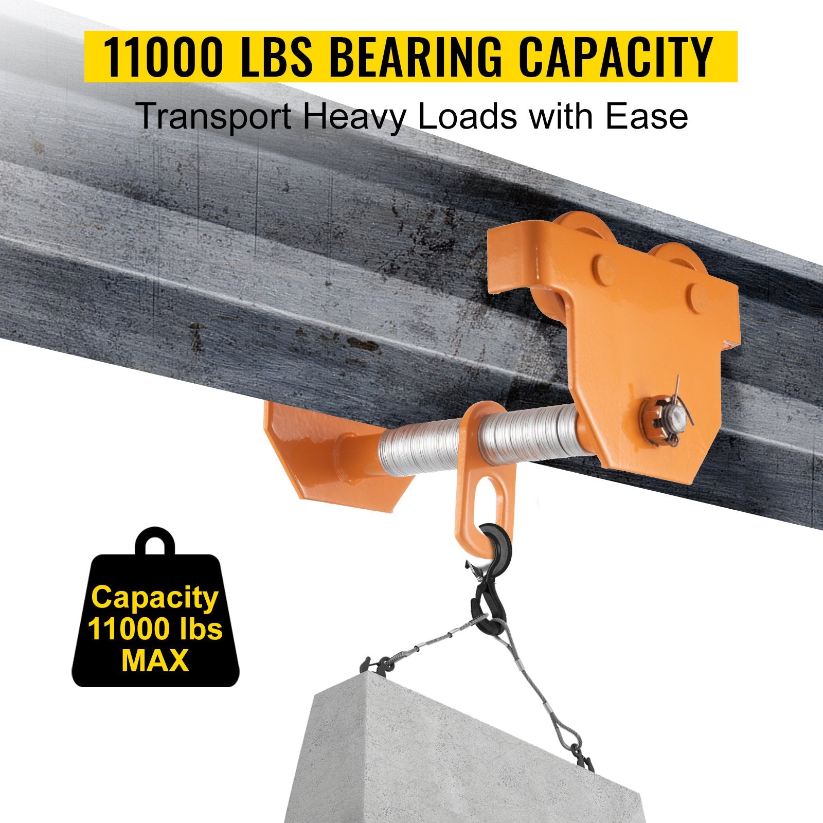Manual Trolley, 11000LBS/5 Ton Load Capacity Beam Trolley, 4.5-8 inch Adjustable Width Push Beam, Track V952-STXCBSFZDBDD5XMPDV0