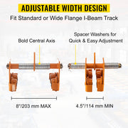 Manual Trolley, 11000LBS/5 Ton Load Capacity Beam Trolley, 4.5-8 inch Adjustable Width Push Beam, Track V952-STXCBSFZDBDD5XMPDV0