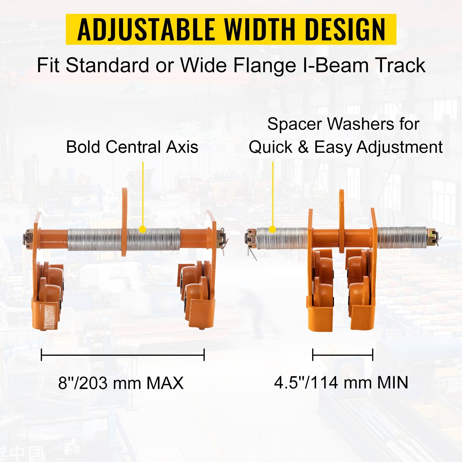 Manual Trolley, 11000LBS/5 Ton Load Capacity Beam Trolley, 4.5-8 inch Adjustable Width Push Beam, Track V952-STXCBSFZDBDD5XMPDV0