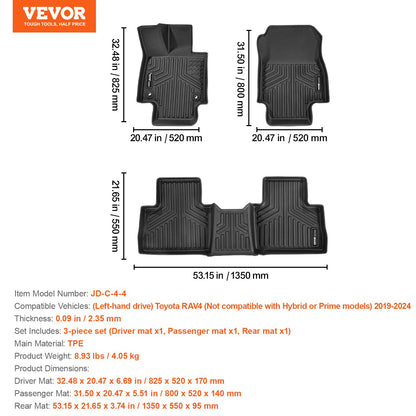Automotive Floor Mats Fits Toyota RAV4 (Not for Hybrid or Prime) 2019-2024 V952-SUVDBDFTRAV46AZ27V0