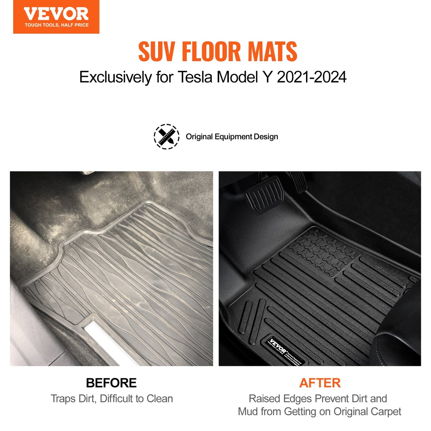 Automotive Floor Mats Fits for Tesla Model Y 2021-2024 3 pcs TPE Liners V952-SUVDBDTSLMODYIWUMV0