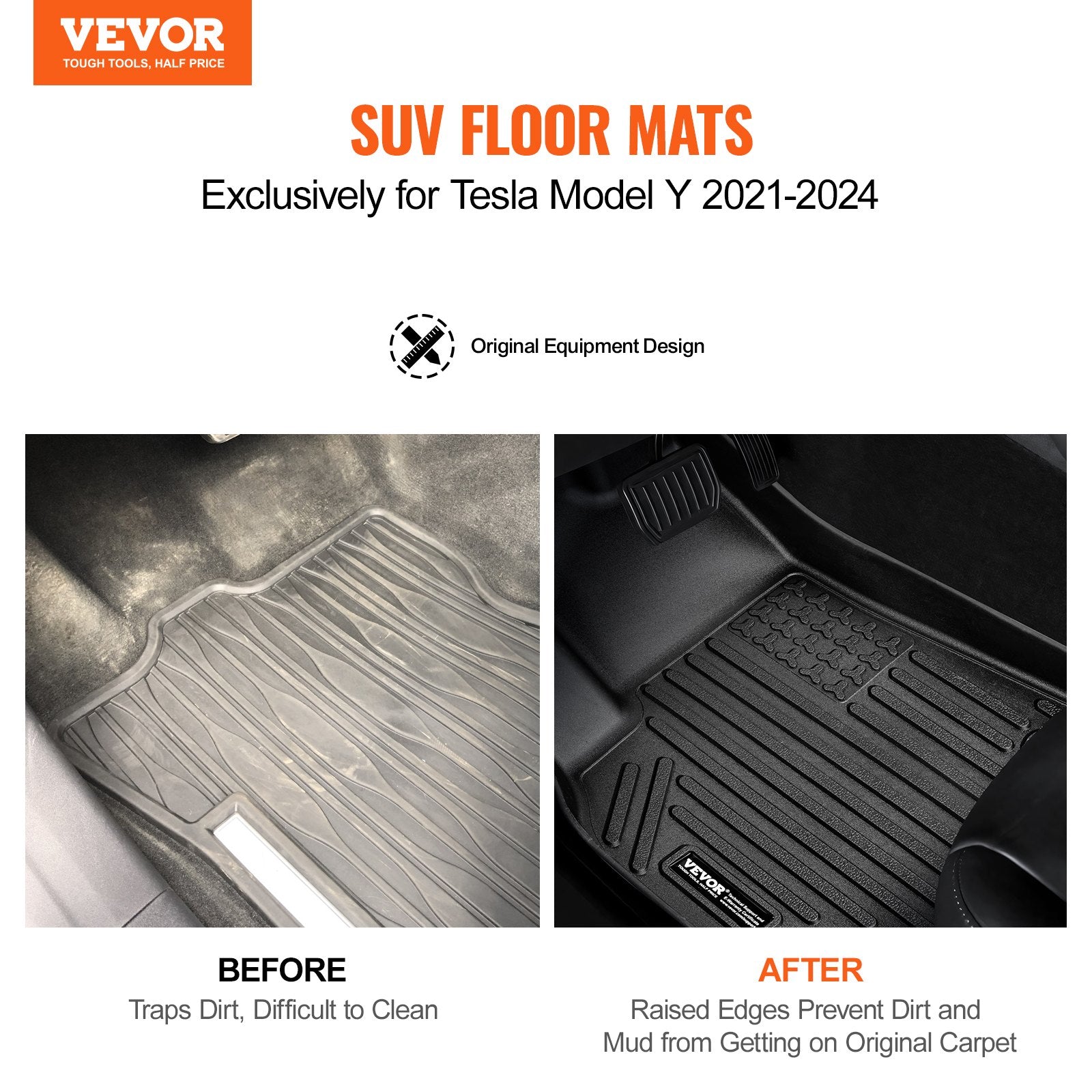 Automotive Floor Mats Fits for Tesla Model Y 2021-2024 3 pcs TPE Liners V952-SUVDBDTSLMODYIWUMV0