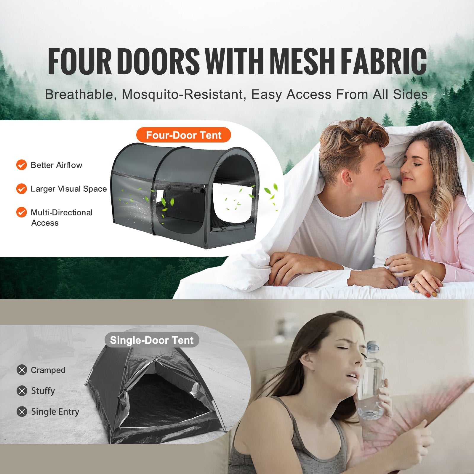 Bed Tent, Pongee Fabric, 4 Doors Breathable Dream Tent with 7 mm Fiber Poles on Bed Privacy, Full Size Block V952-SUXCSZPSMLLM7P2PXV0