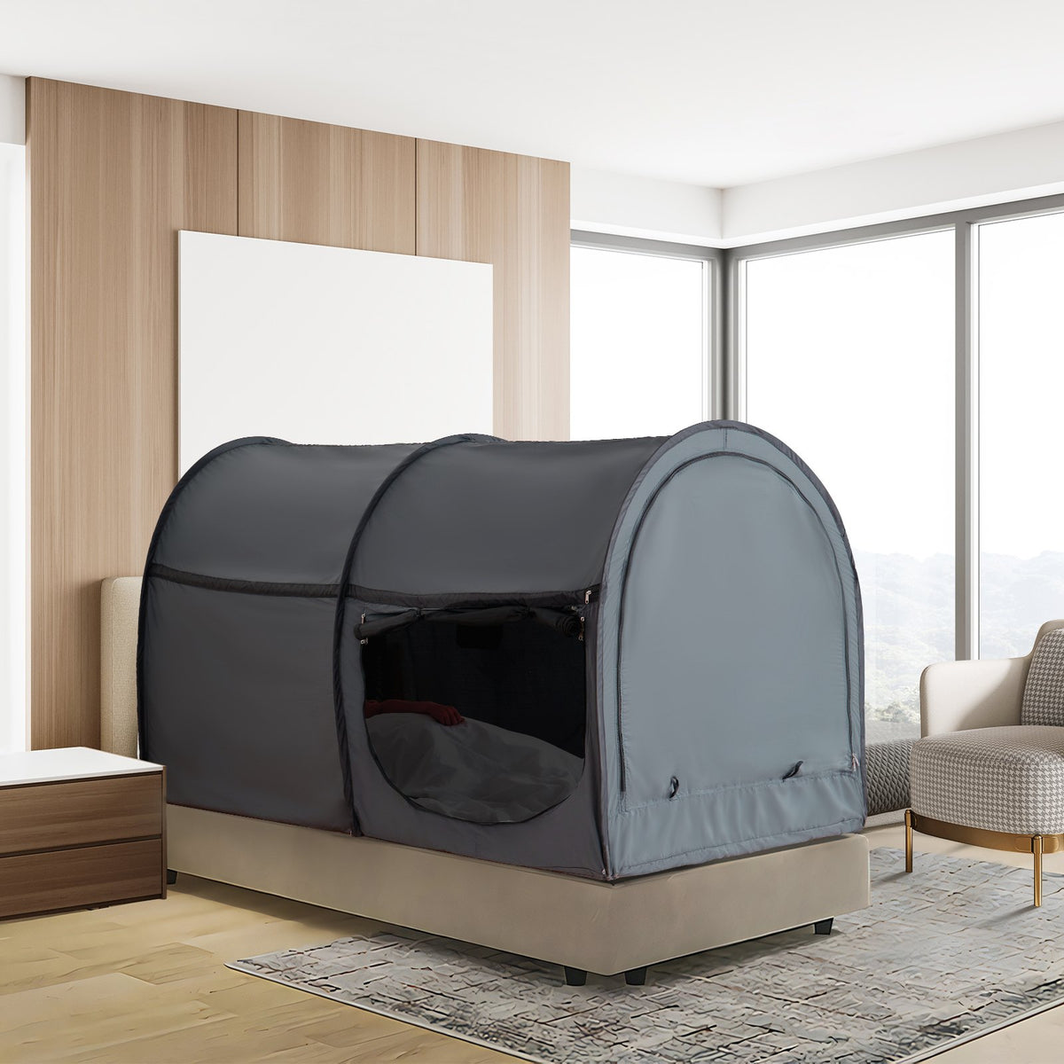 Bed Tent, Pongee Fabric, 4 Doors Breathable Dream Tent with 7 mm Fiber Poles on Bed Privacy, Full Size Block V952-SUXCSZPSMLLM7P2PXV0