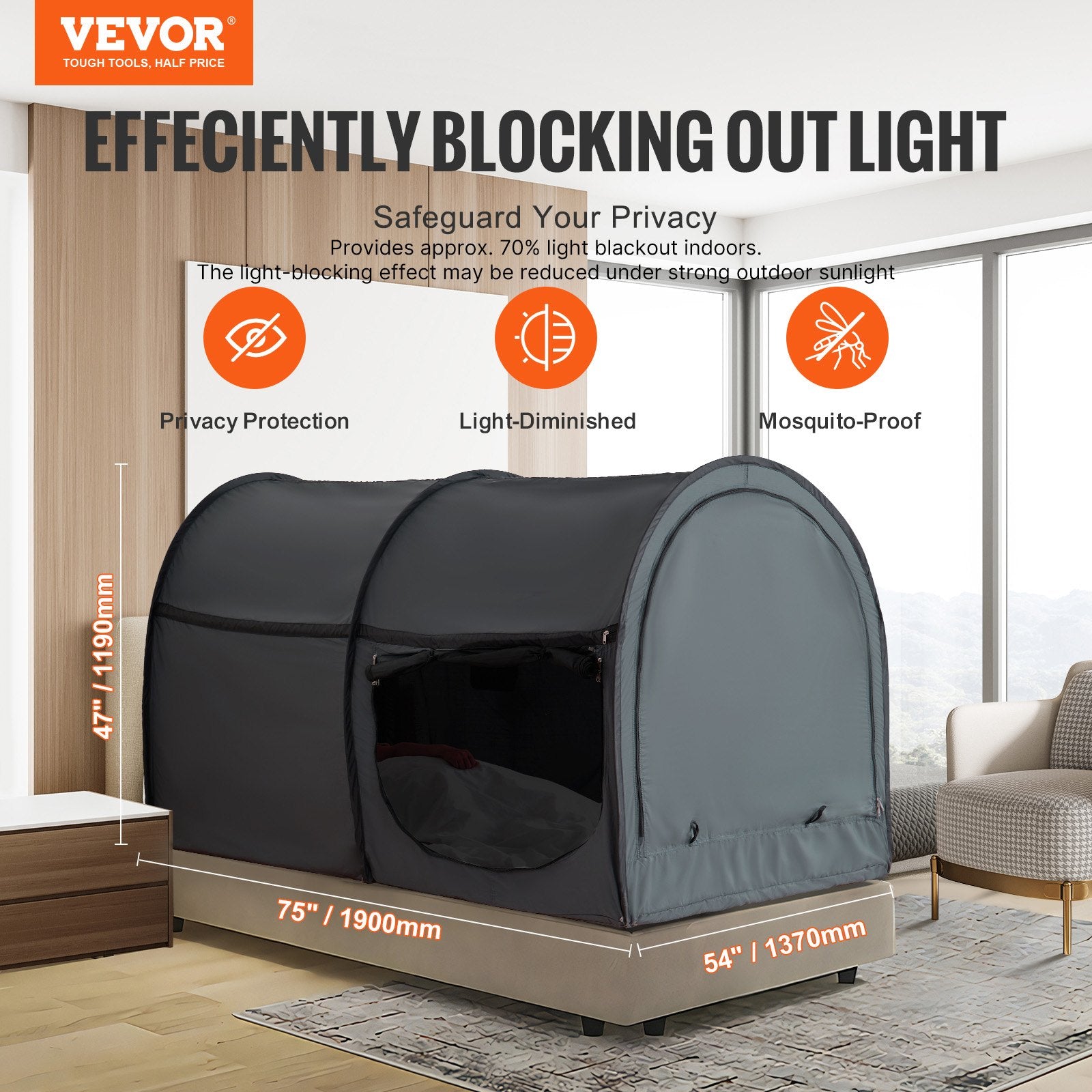 Bed Tent, Pongee Fabric, 4 Doors Breathable Dream Tent with 7 mm Fiber Poles on Bed Privacy, Full Size Block V952-SUXCSZPSMLLMWI7ZOV0