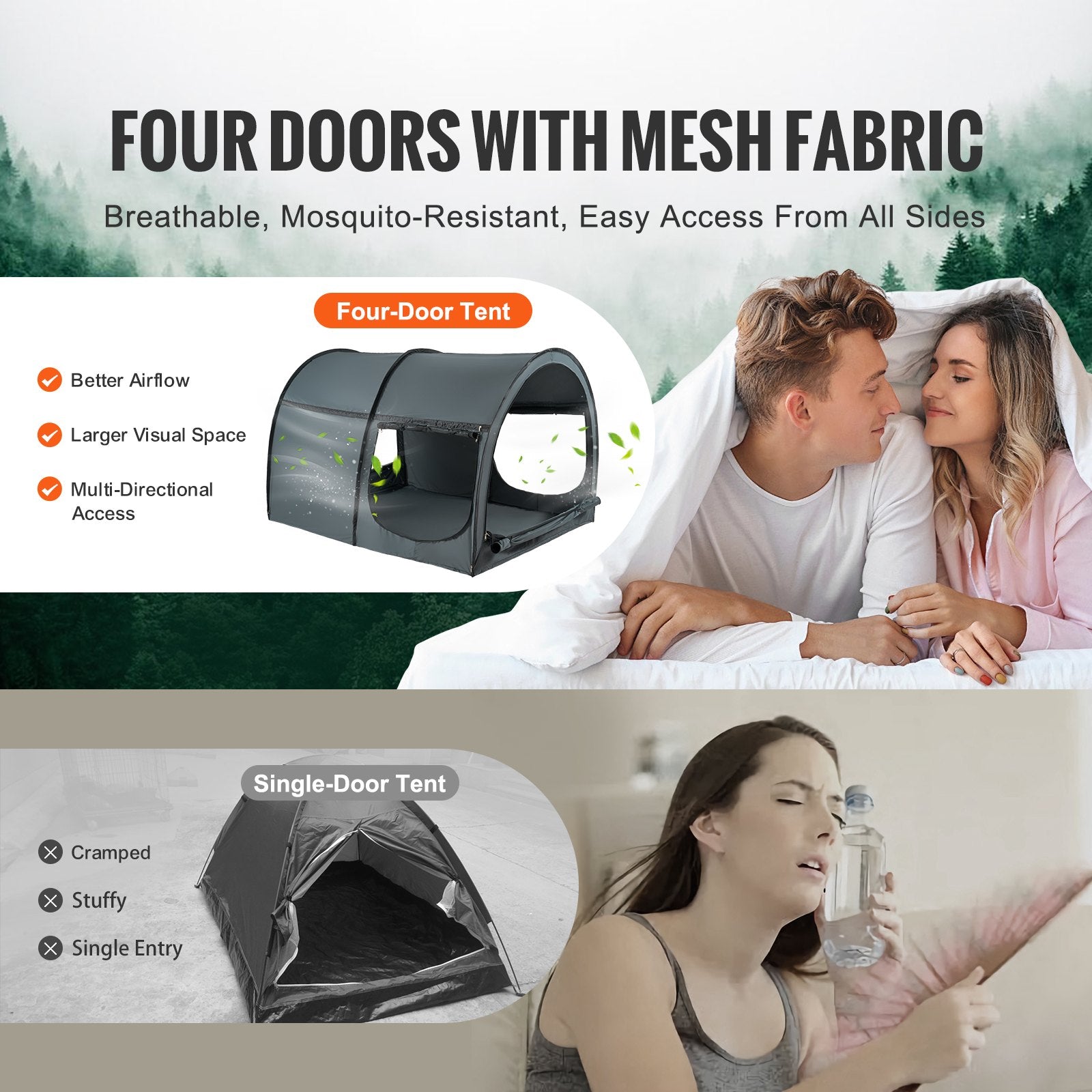 Bed Tent, Pongee Fabric, 4 Doors Breathable Dream Tent with 7 mm Fiber Poles on Bed Privacy, Full Size Block V952-SUXCSZPSMLLMWI7ZOV0